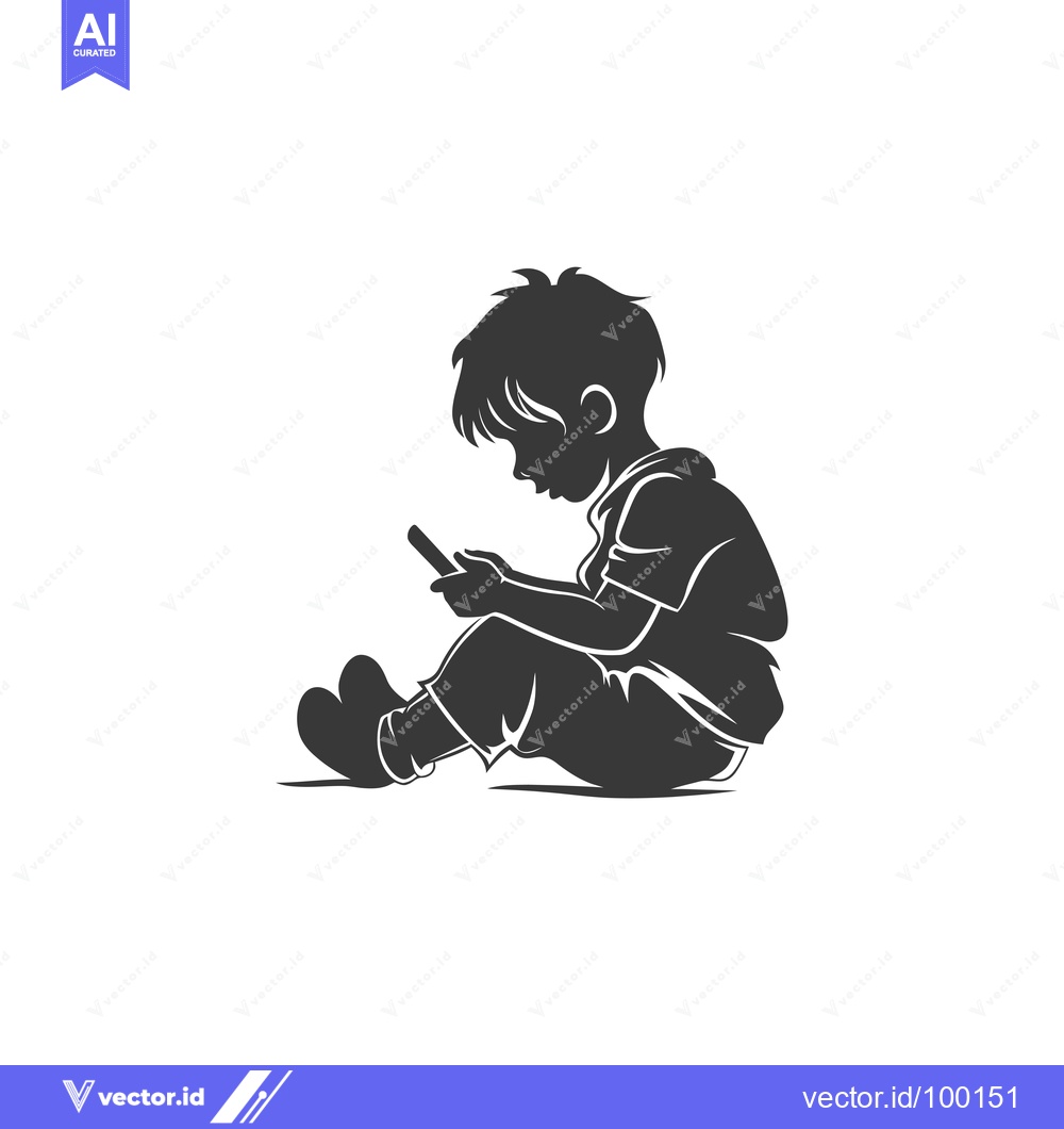 Premium Vector of Silhouette of a Young Boy Sitting and Using a Smartphone