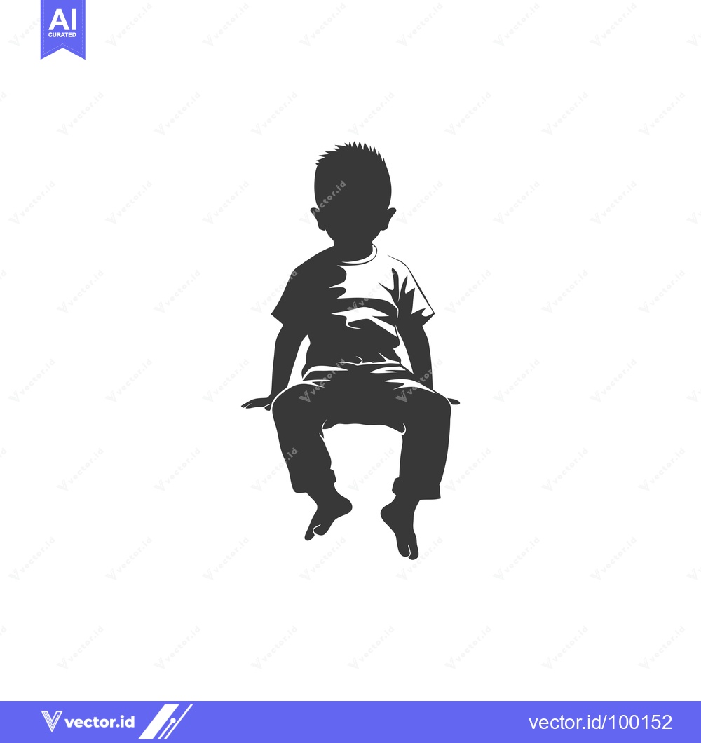 Premium Vector of Silhouette of a young boy sitting with his legs dangling