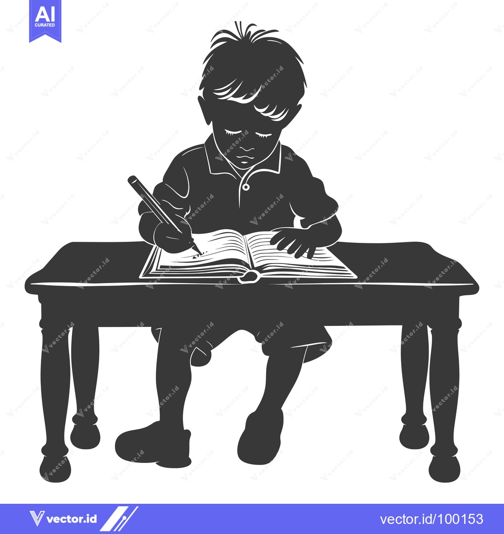 Premium Vector dari Silhouette of a Young Boy Studying at a Desk