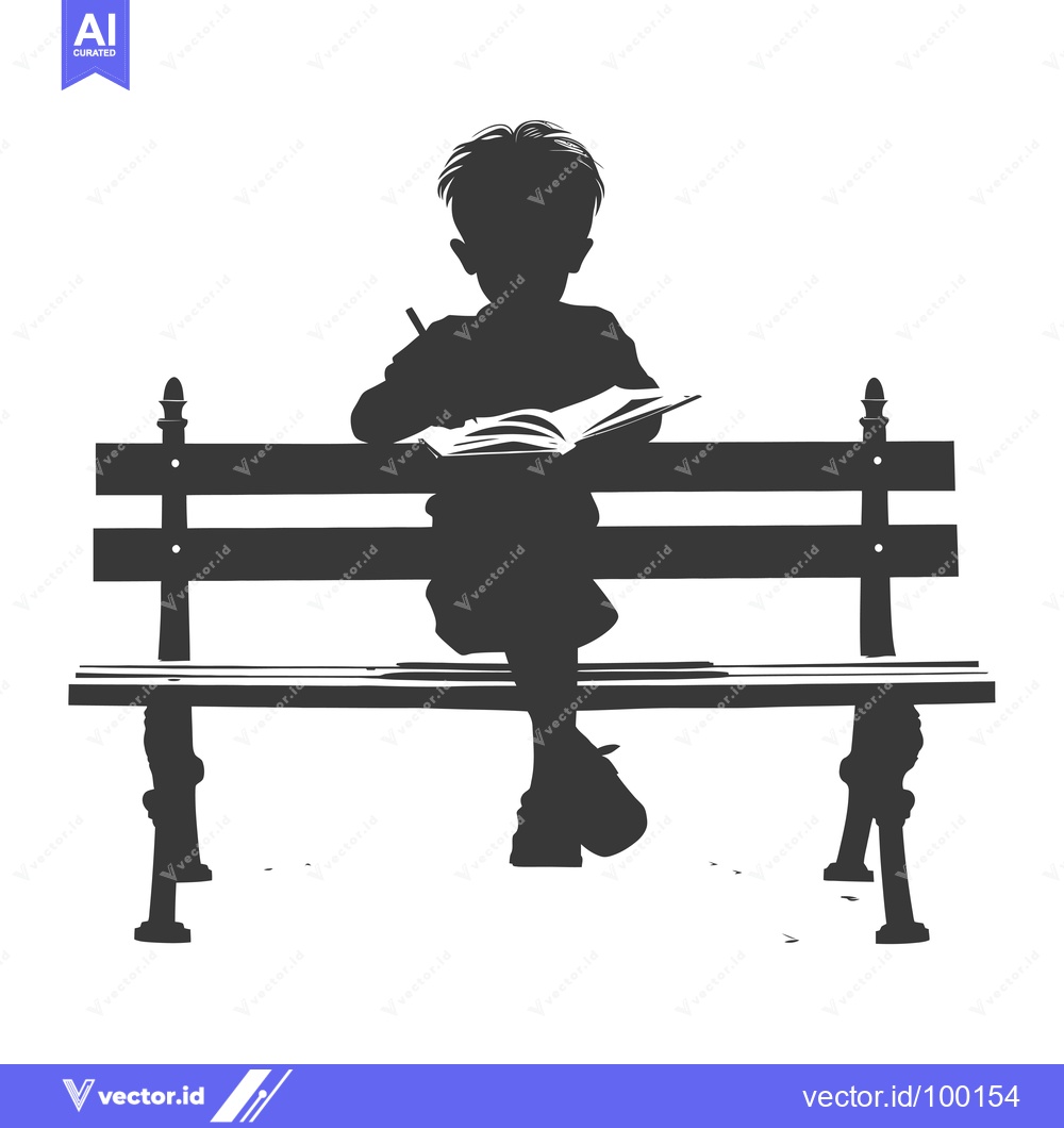 Premium Vector dari Silhouette of a Young Boy Studying on a Bench