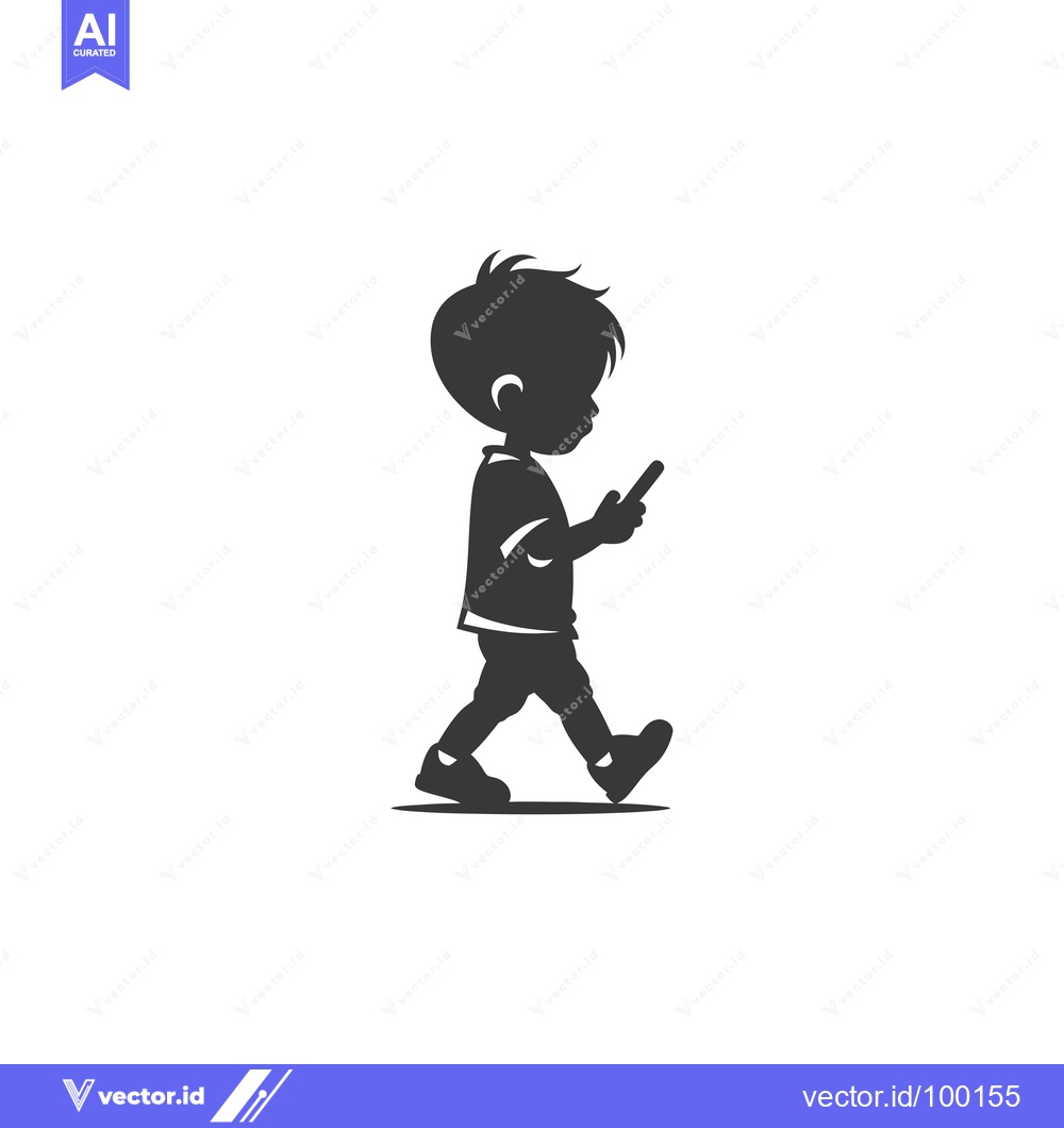 Premium Vector dari Silhouette of a Young Boy Walking and Looking at His Phone