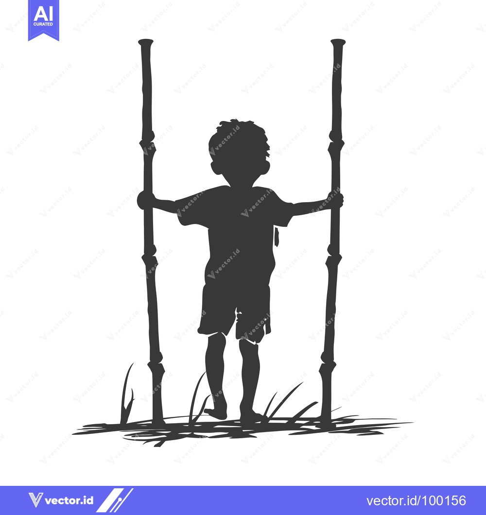 Premium Vector dari Silhouette of a Young Boy Walking on Stilts