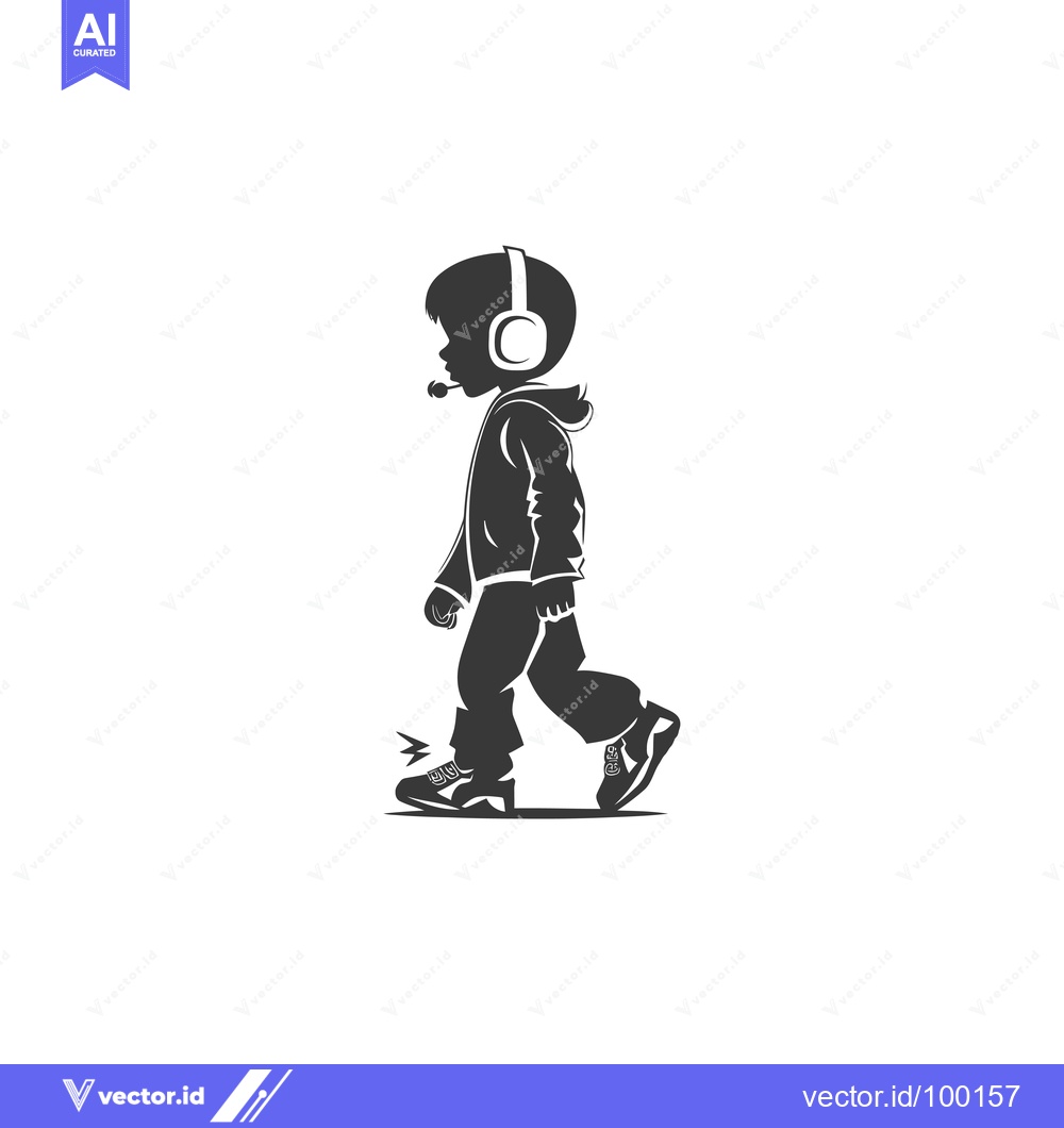 Premium Vector dari Silhouette of a Young Boy Walking While Wearing Headphones