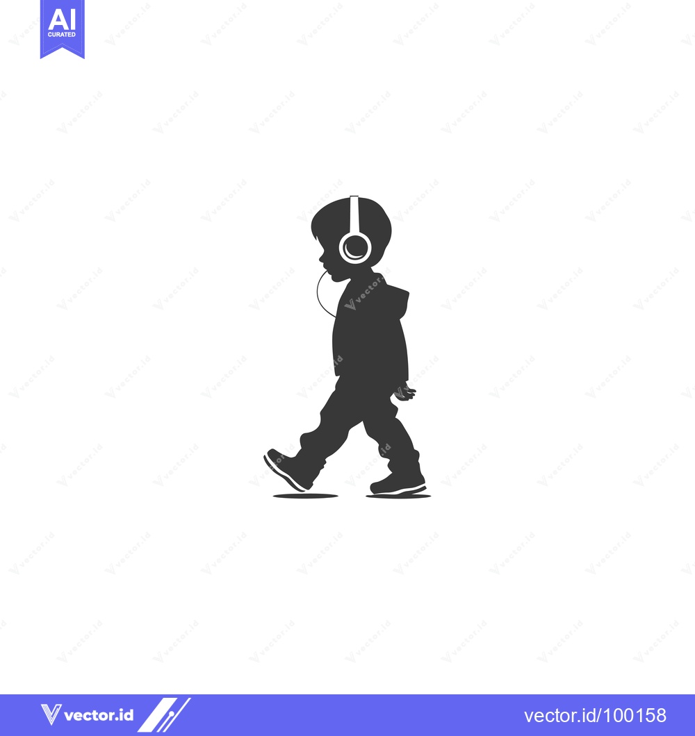 Premium Vector dari Silhouette of a Young Boy Walking with Headphones On