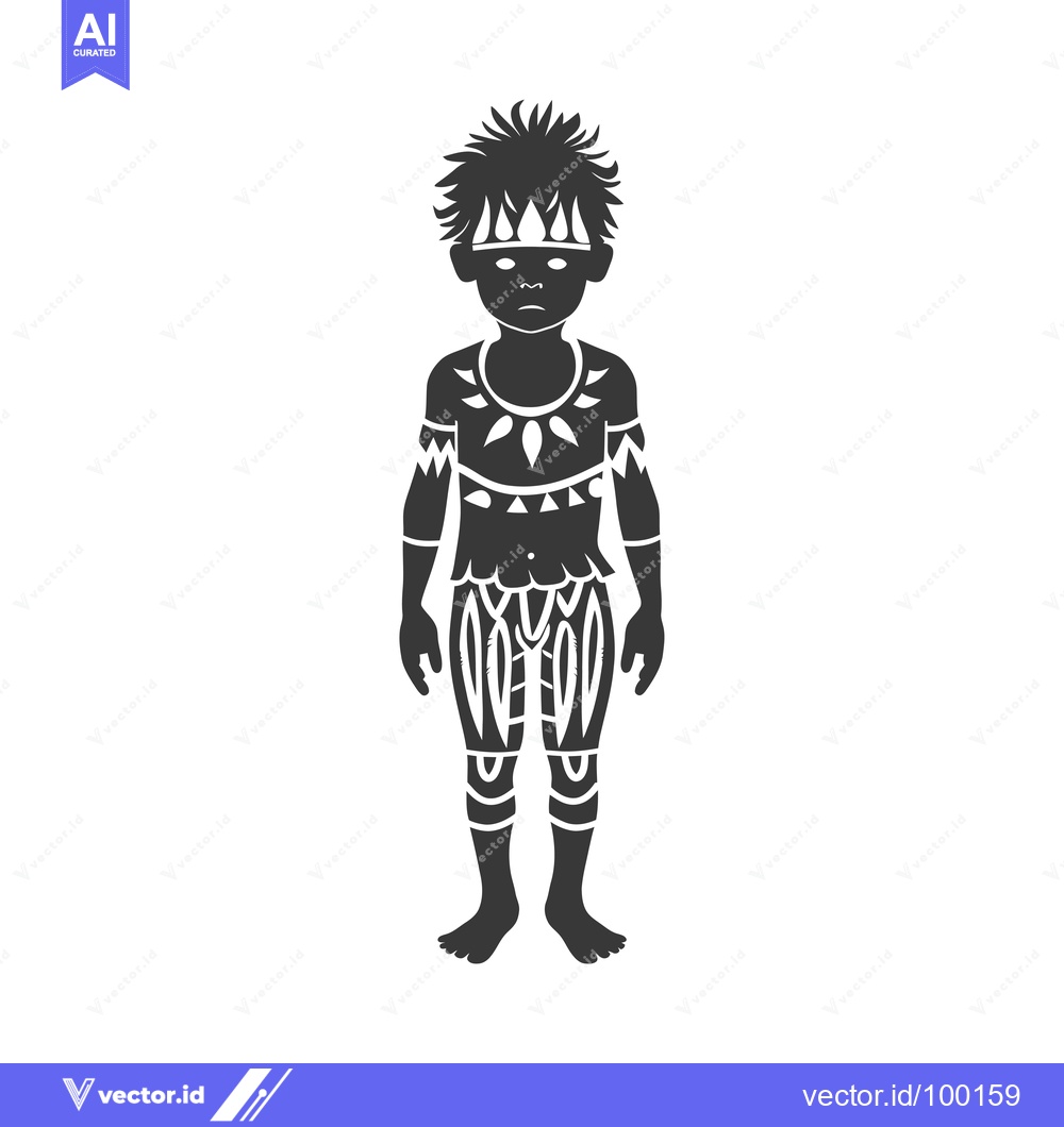 Premium Vector dari Silhouette of a Young Boy Wearing Traditional Tribal Clothing