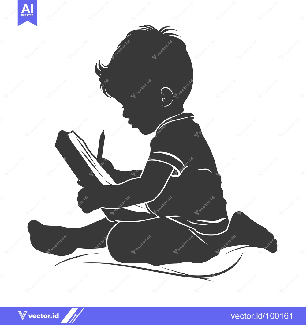 Premium Vector of Silhouette of a Young Child Drawing in a Notebook