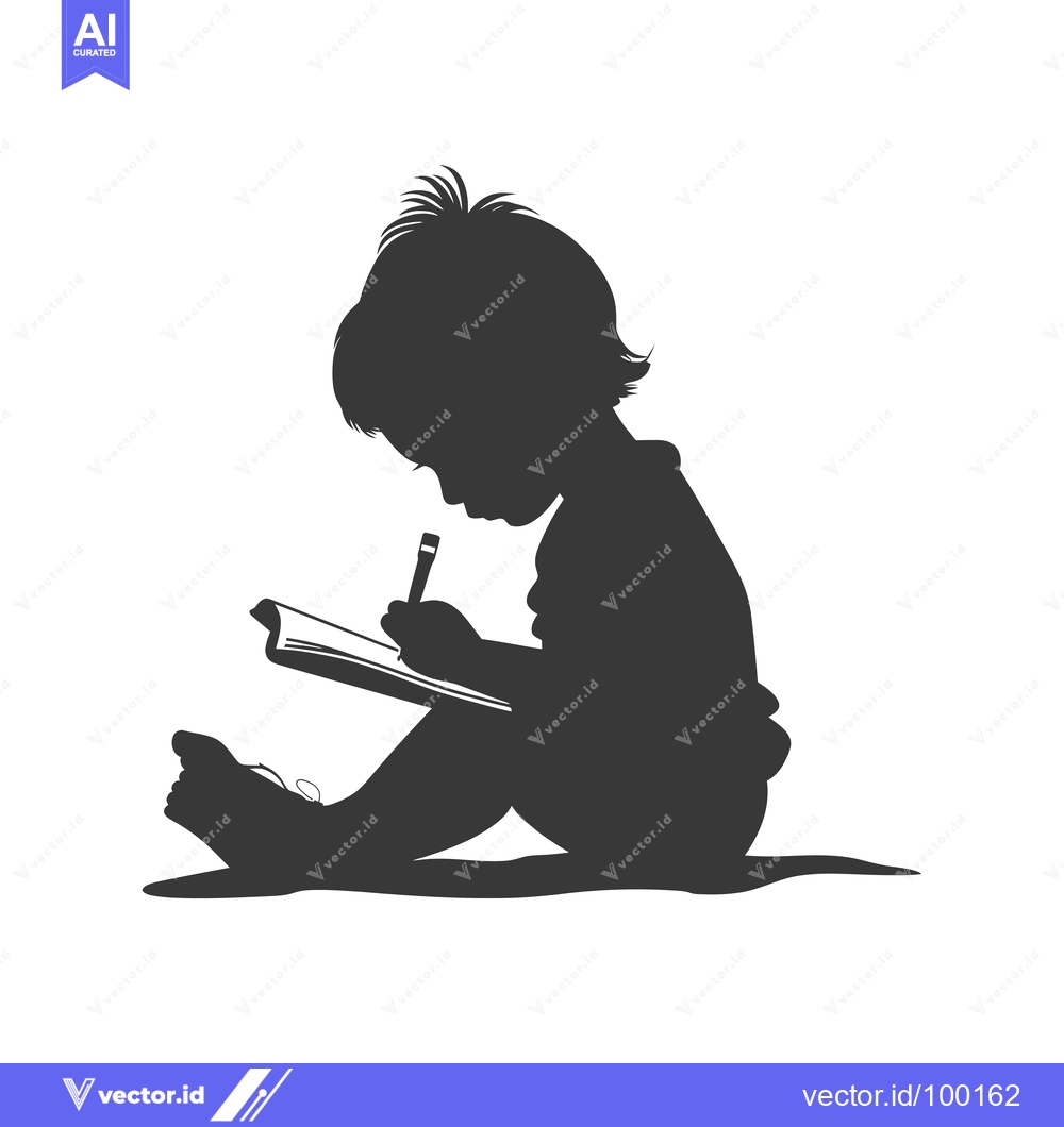 Premium Vector dari Silhouette of a Young Child Sitting and Drawing