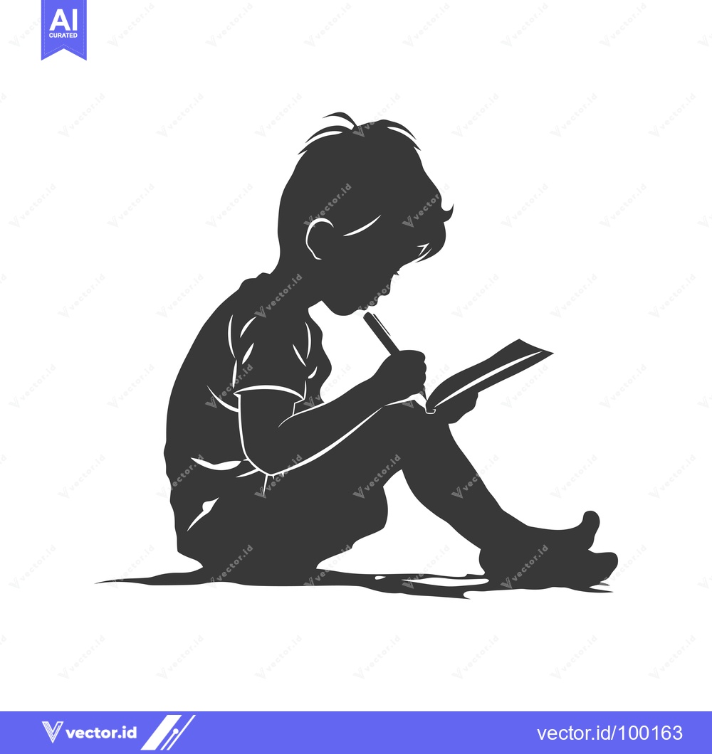 Premium Vector dari Silhouette of a Young Child Sitting and Writing