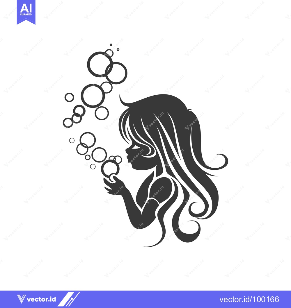 Premium Vector of Silhouette of a Young Girl Blowing Bubbles