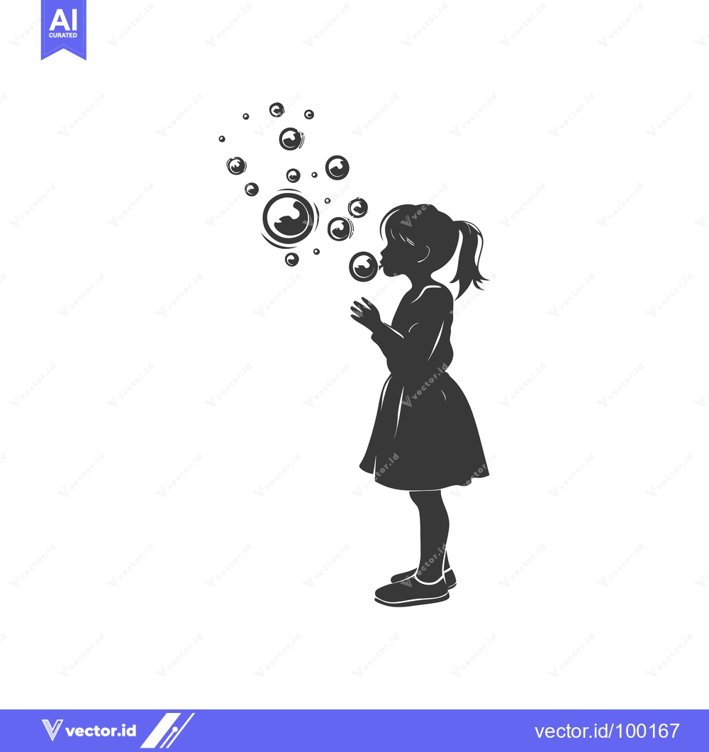 Premium Vector dari Silhouette of a young girl blowing bubbles