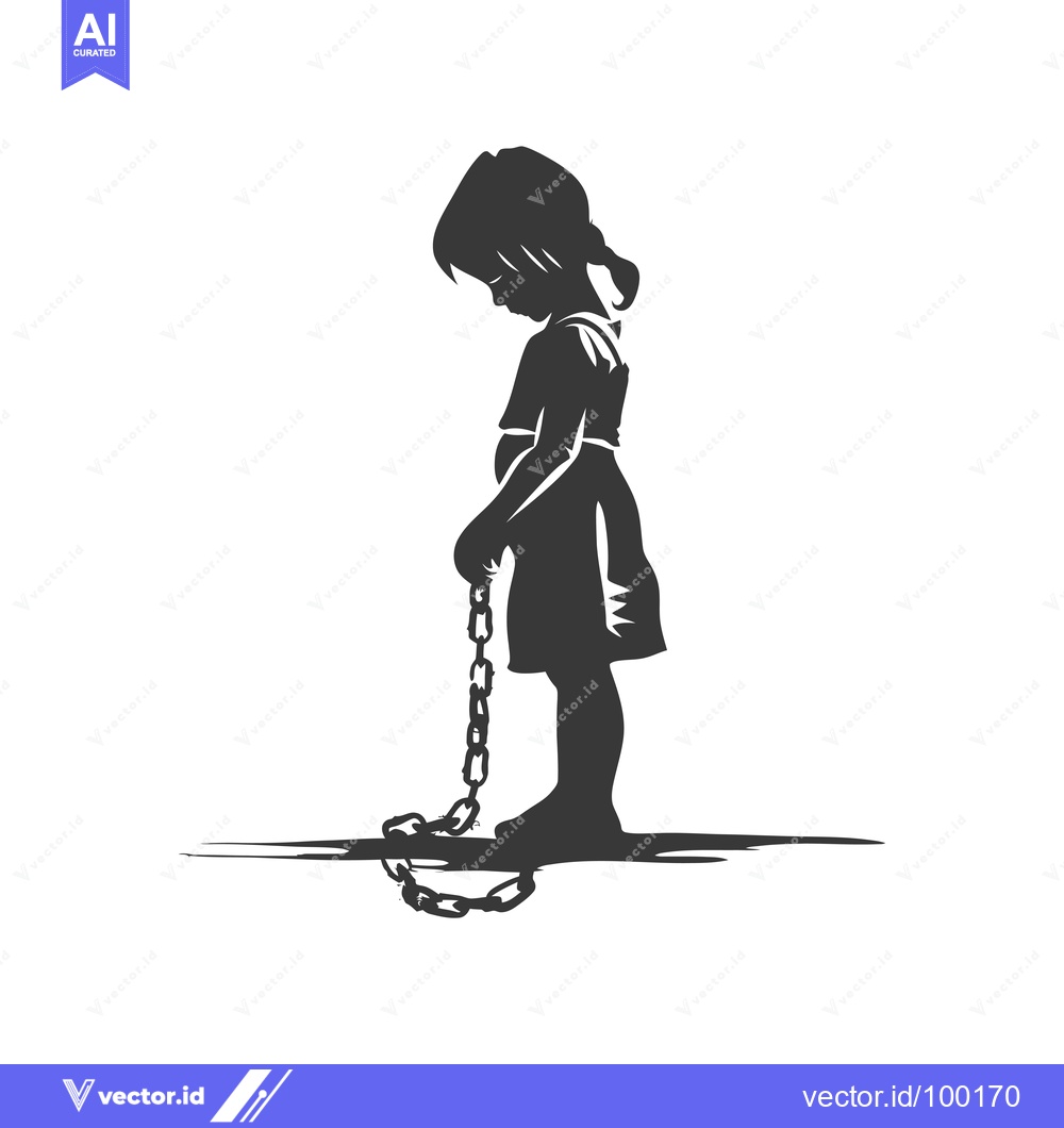 Premium Vector dari Silhouette of a Young Girl Chained to the Ground