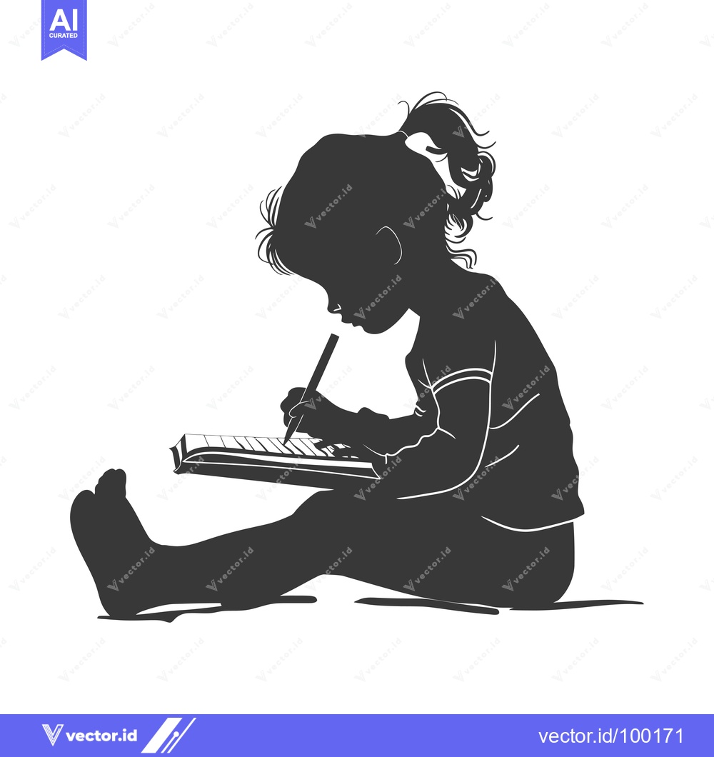 Premium Vector dari Silhouette of a Young Girl Drawing in a Notebook