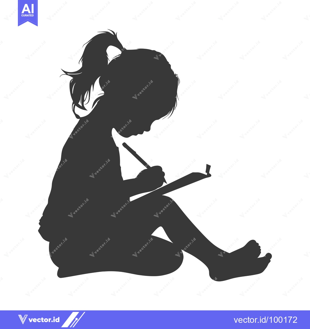 Premium Vector of Silhouette of a young girl drawing on a pad