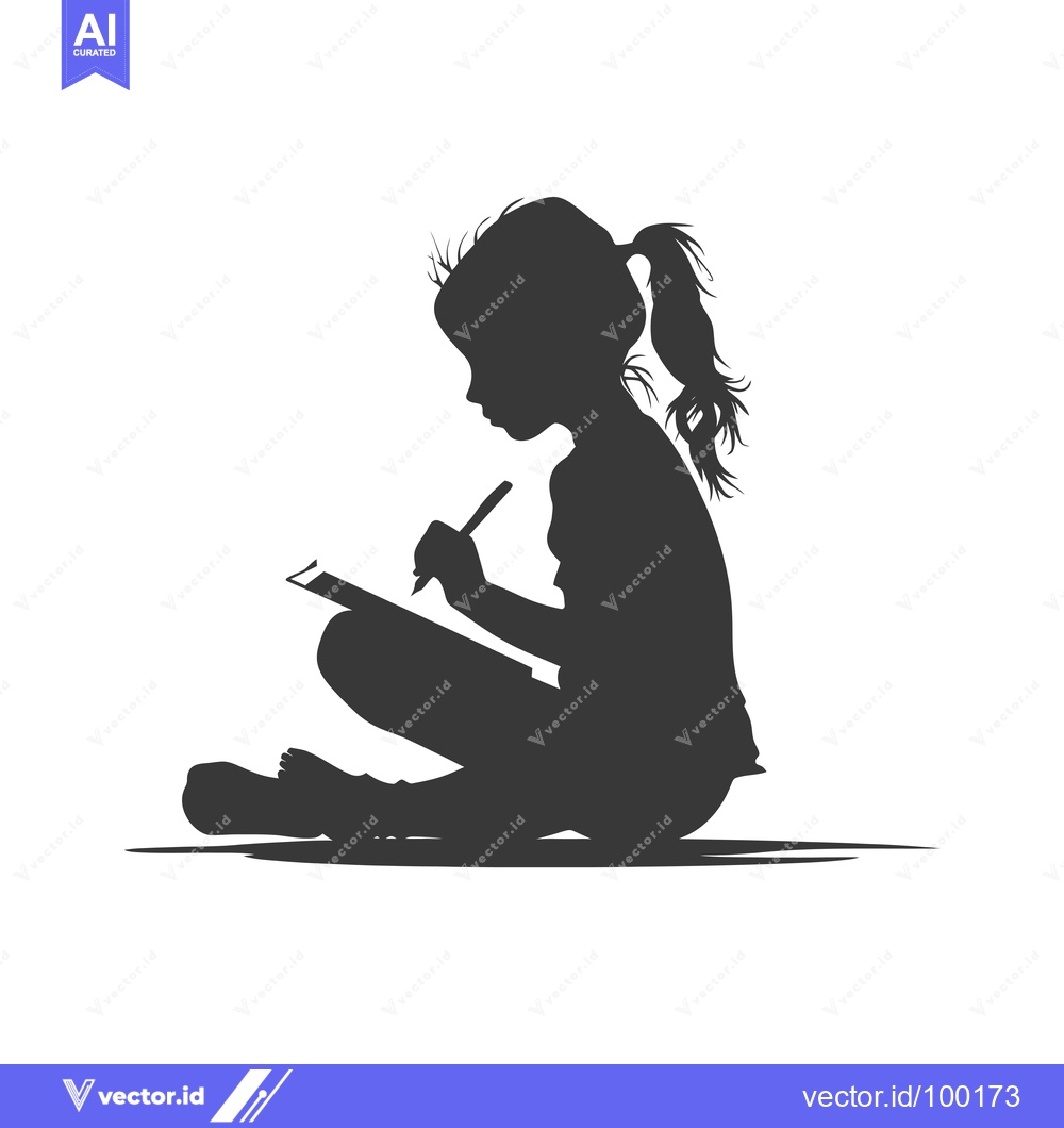 Premium Vector dari Silhouette of a young girl drawing on a paper