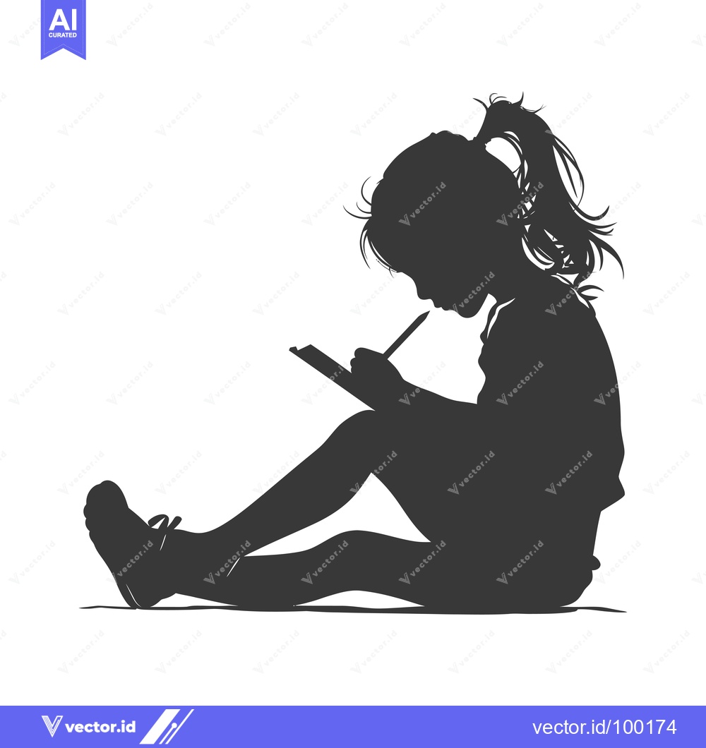 Premium Vector dari Silhouette of a Young Girl Drawing on Paper