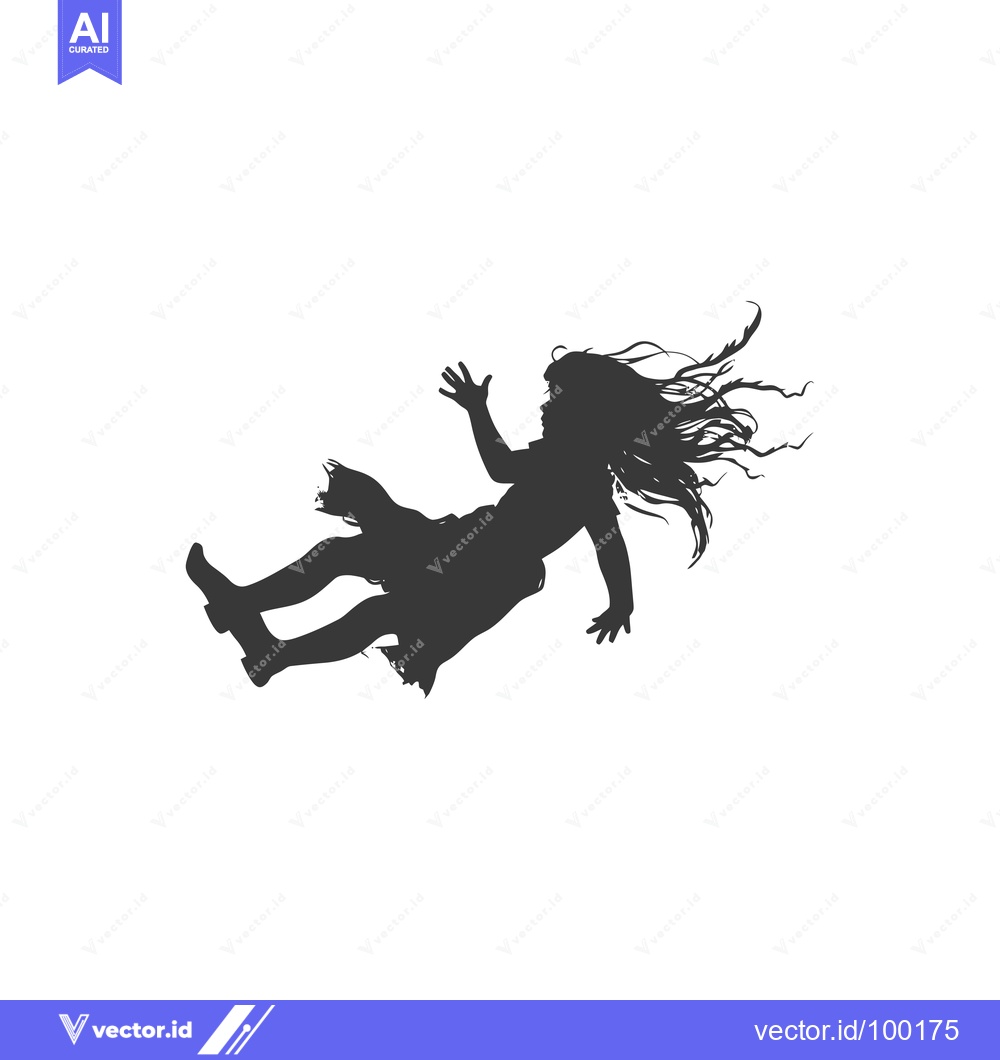Premium Vector dari Silhouette of a Young Girl Falling with Her Hair Flowing