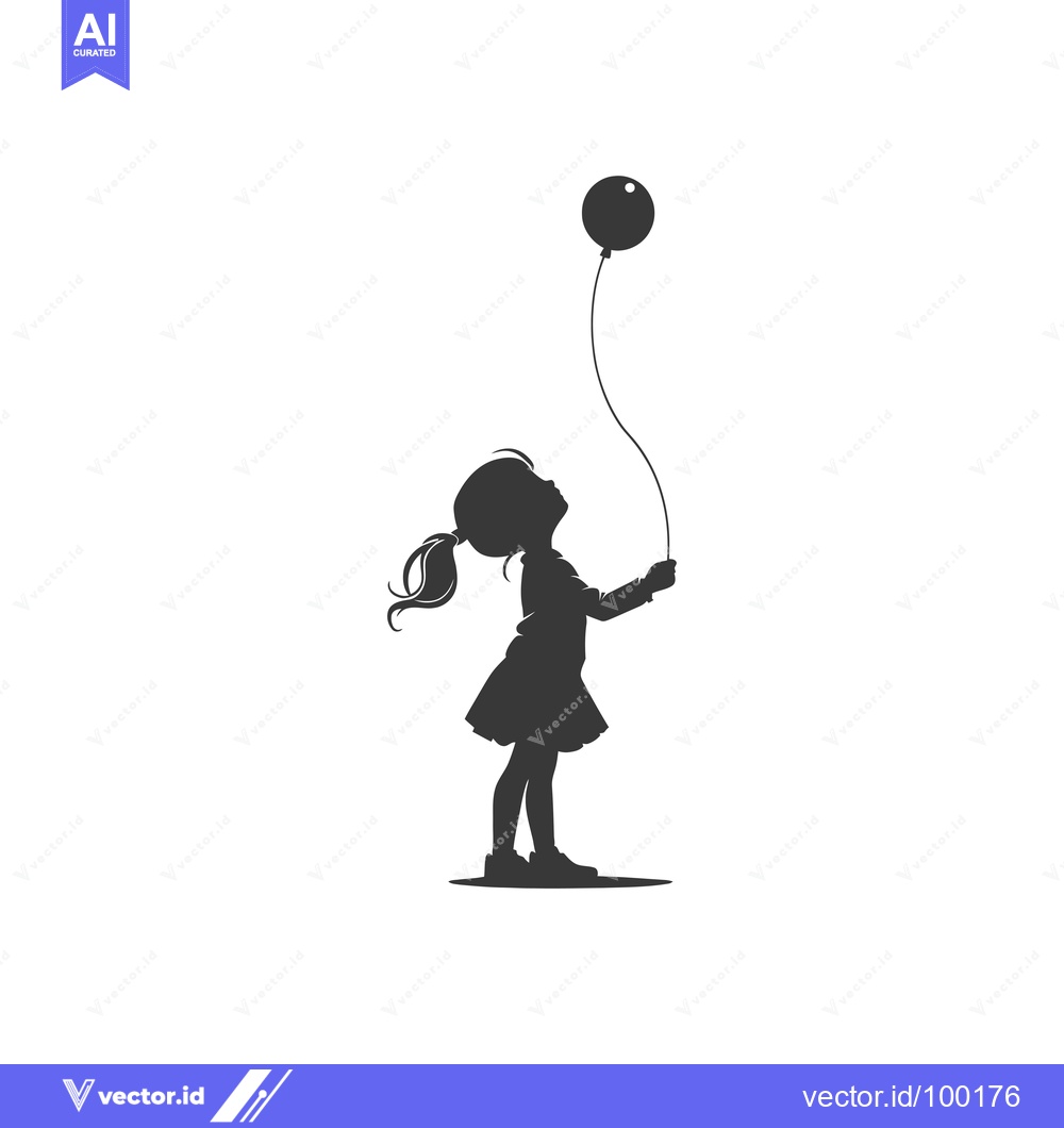 Premium Vector of Silhouette of a Young Girl Holding a Balloon