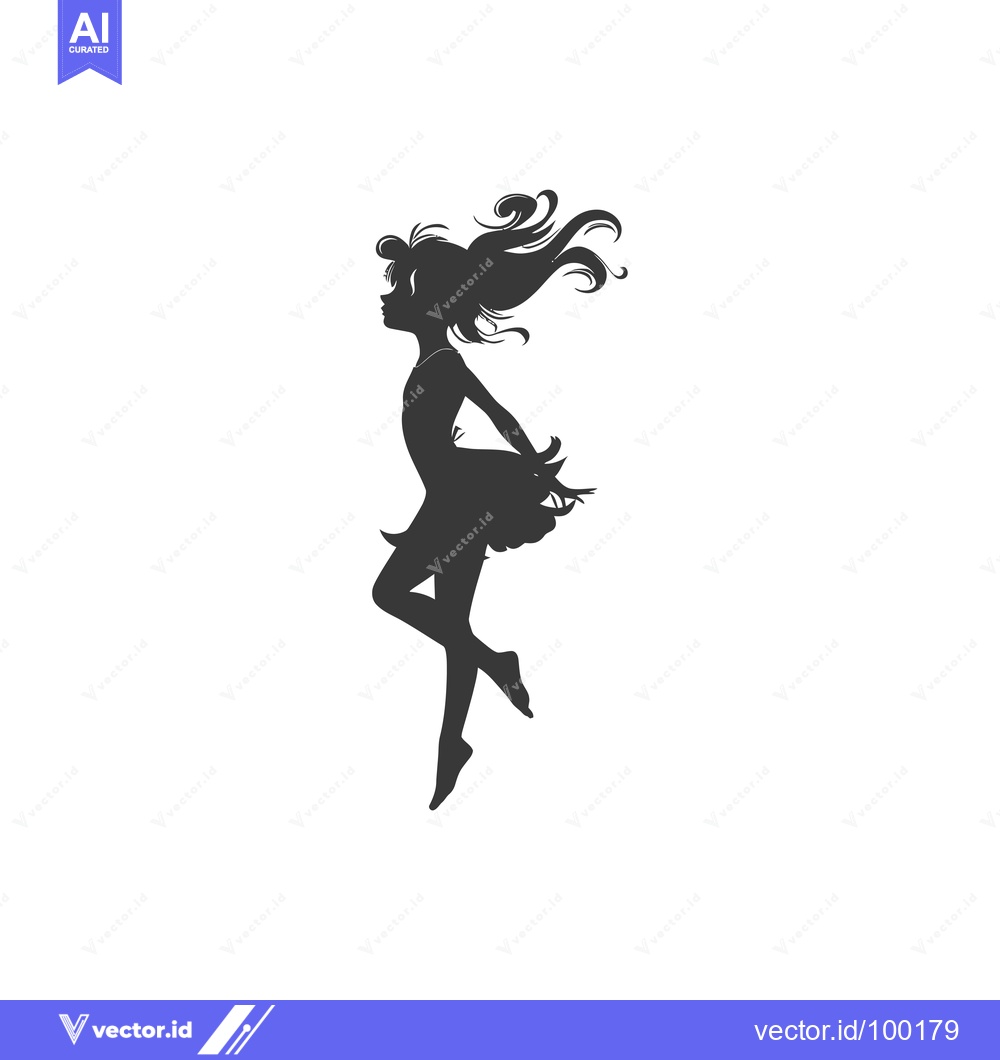 Premium Vector of Silhouette of a Young Girl in a Dress with Flowing Hair