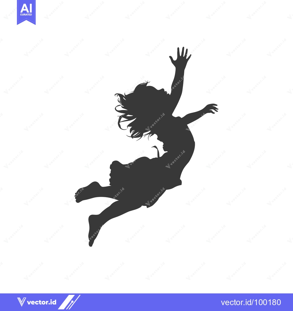 Premium Vector dari Silhouette of a Young Girl Jumping with Arms Outstretched