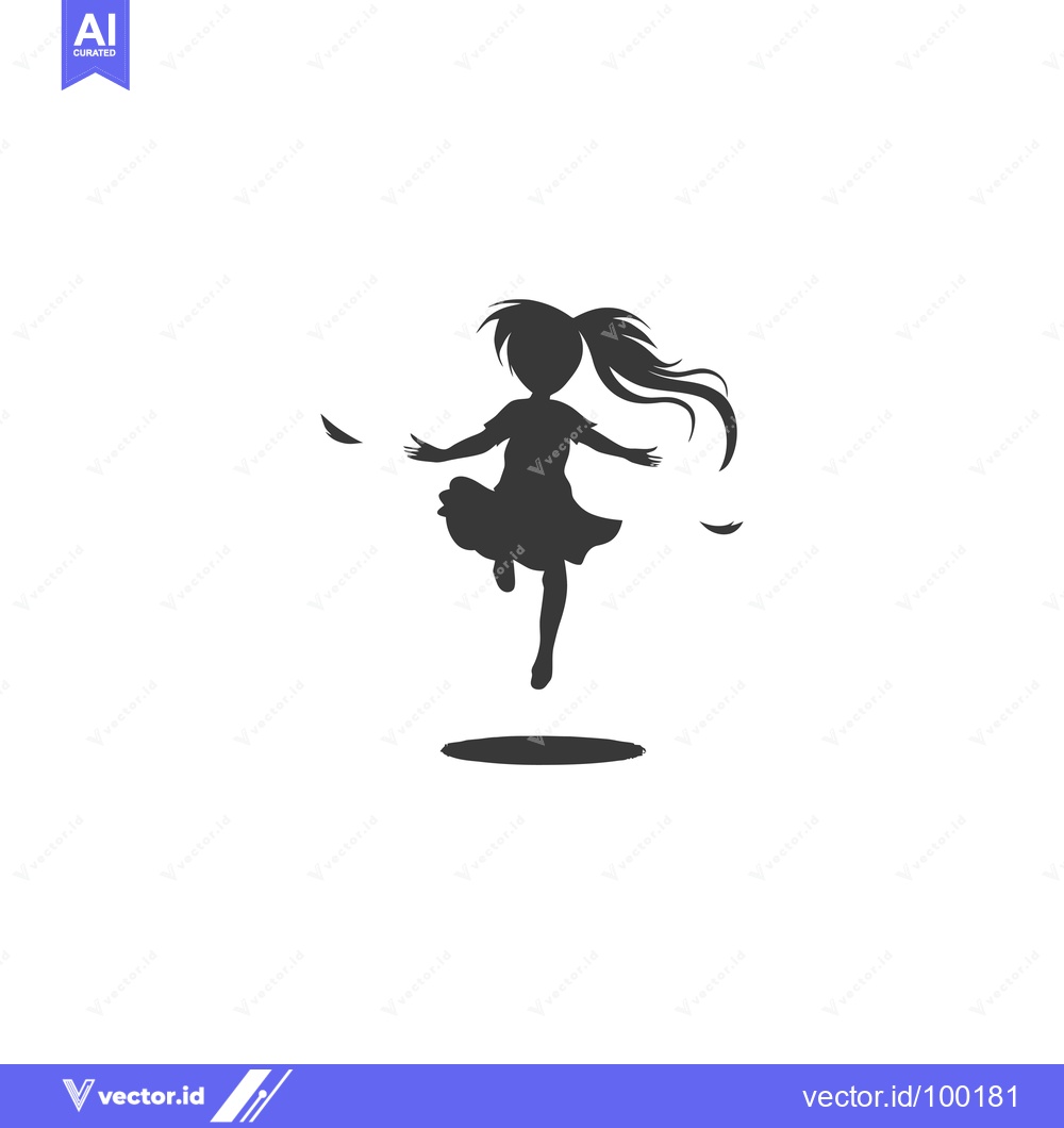 Premium Vector dari Silhouette of a Young Girl Jumping with Flowing Hair