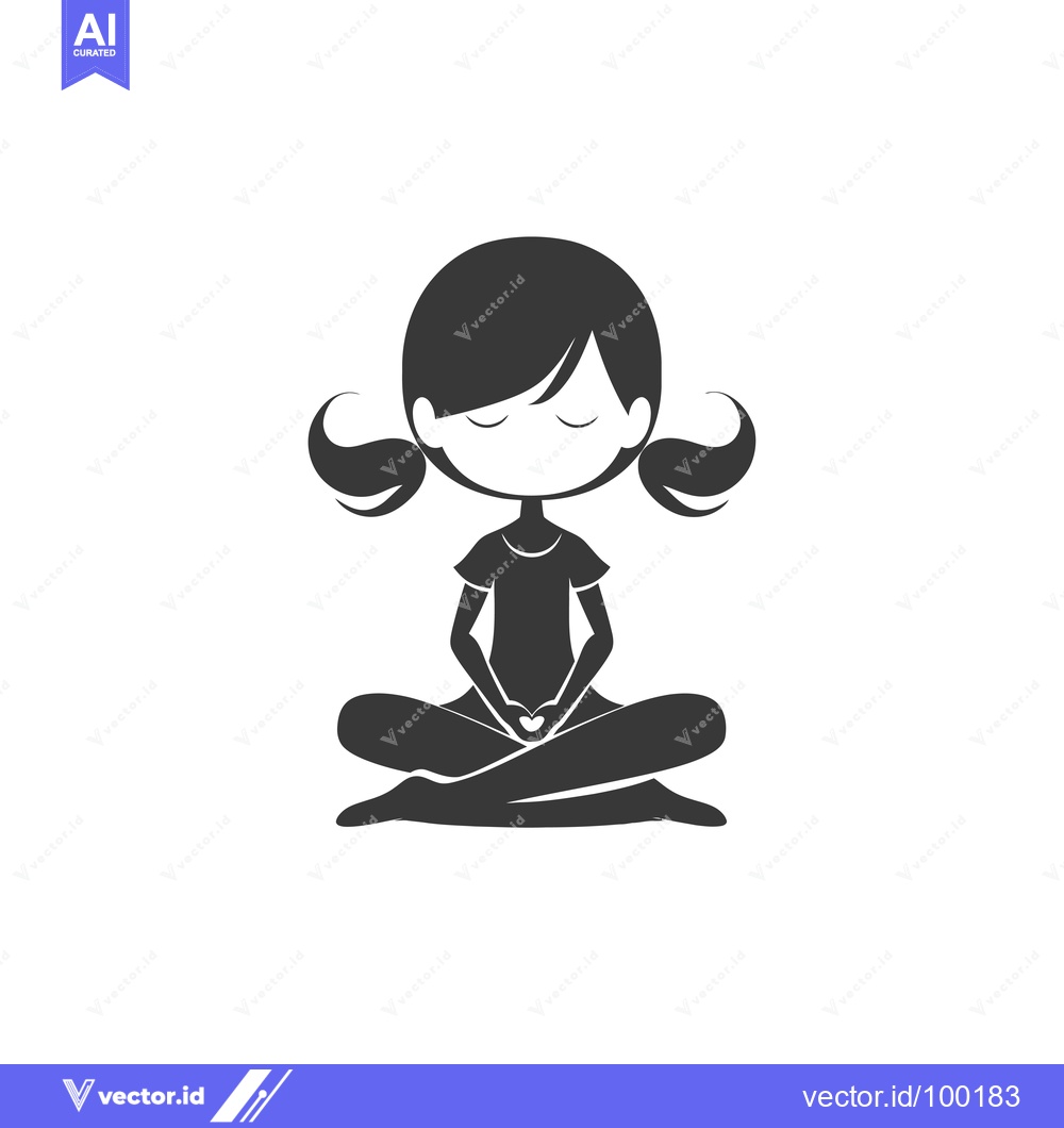 Premium Vector of Silhouette of a Young Girl Meditating with Her Eyes Closed