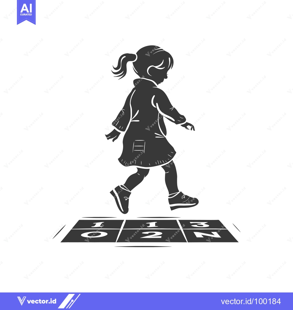 Premium Vector dari Silhouette of a young girl playing hopscotch