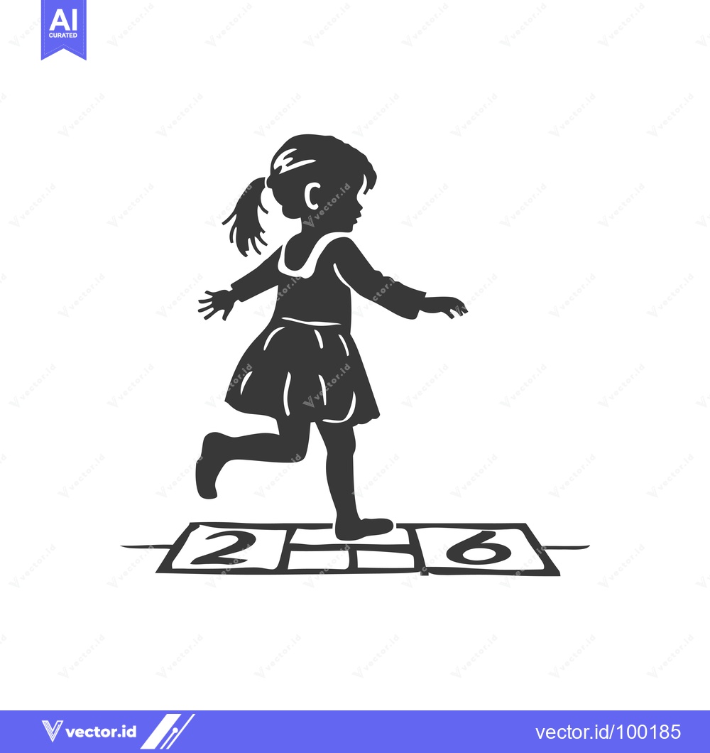 Premium Vector dari Silhouette of a Young Girl Playing Hopscotch