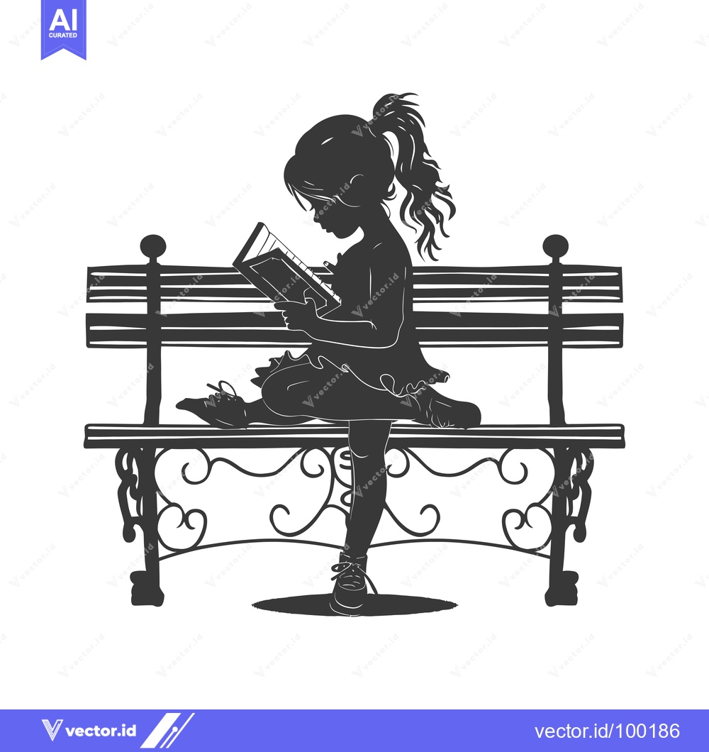 Premium Vector of Silhouette of a Young Girl Reading a Book on a Bench