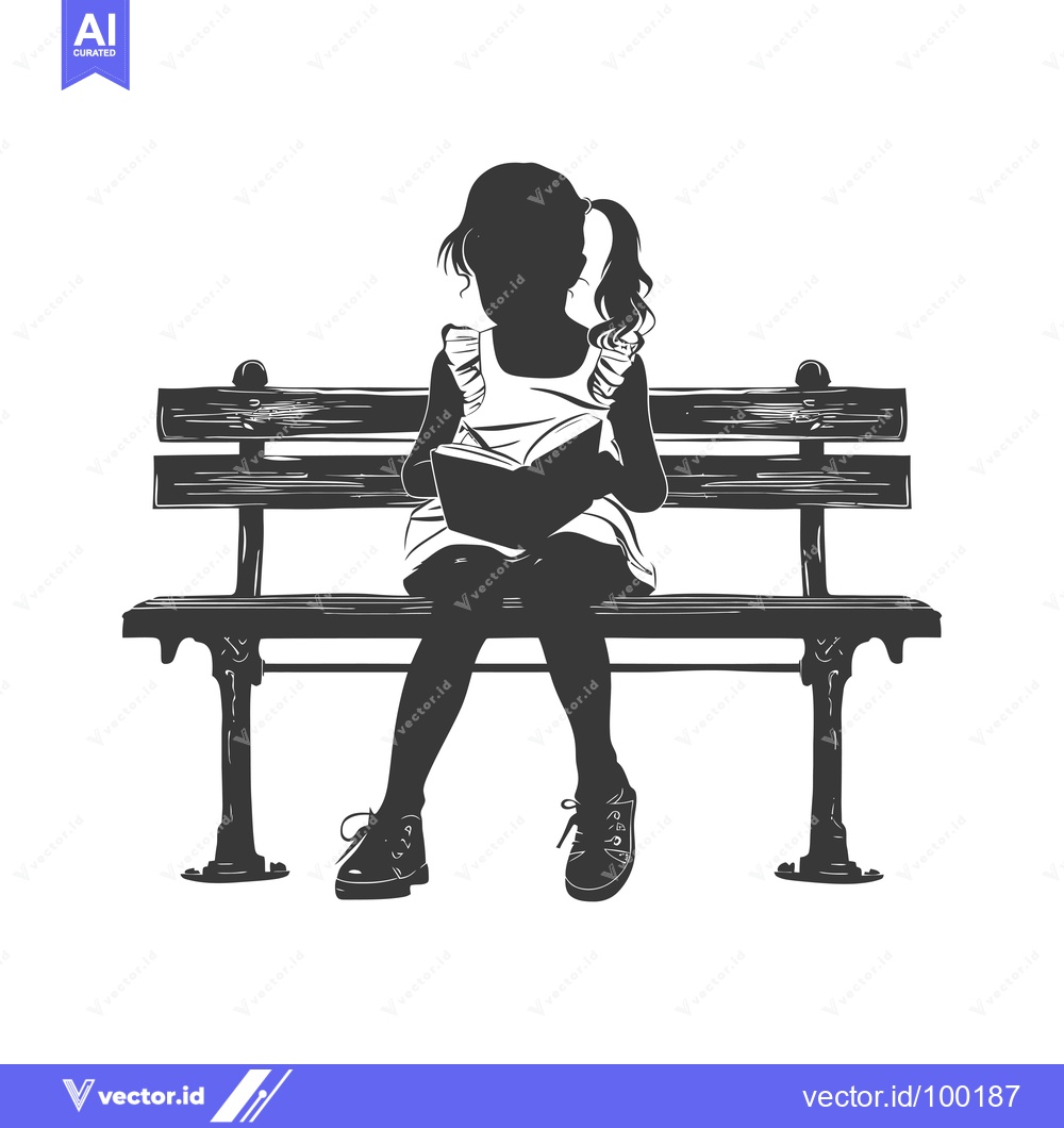 Premium Vector dari Silhouette of a Young Girl Reading on a Bench