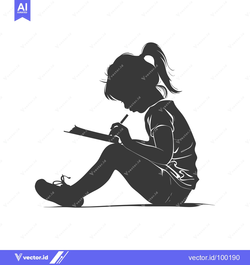 Premium Vector dari Silhouette of a young girl sitting and drawing