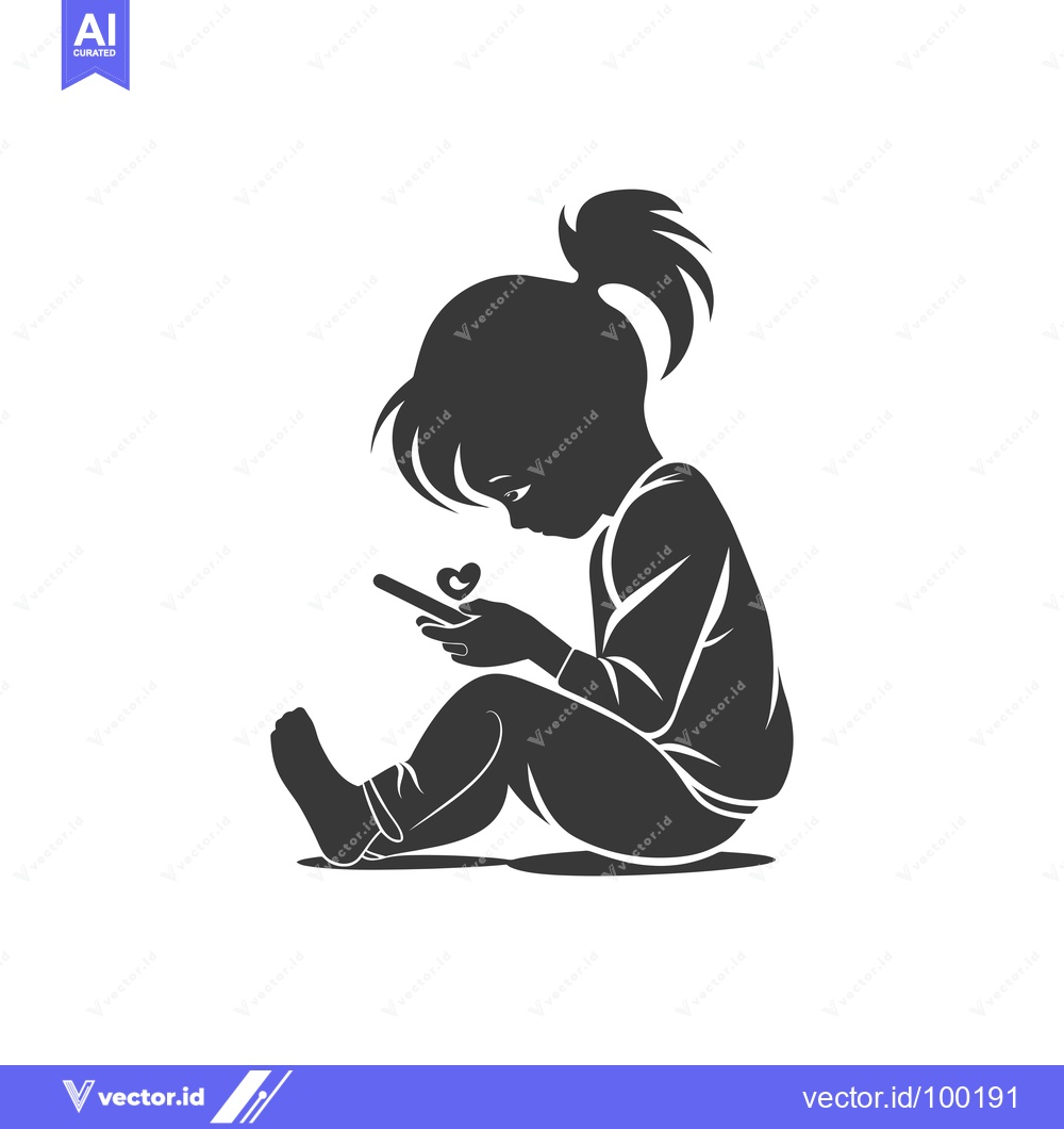 Premium Vector dari Silhouette of a young girl sitting and using a smartphone