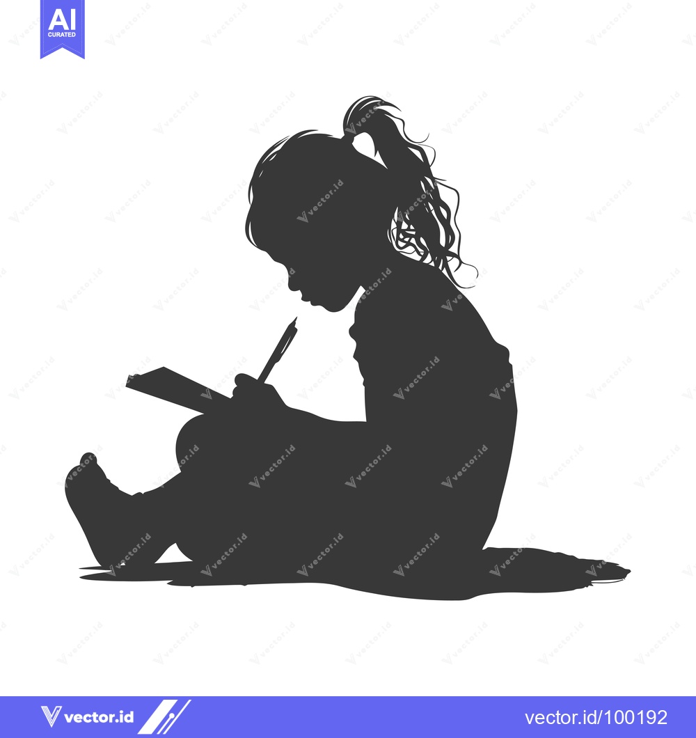 Premium Vector dari Silhouette of a Young Girl Sitting and Writing