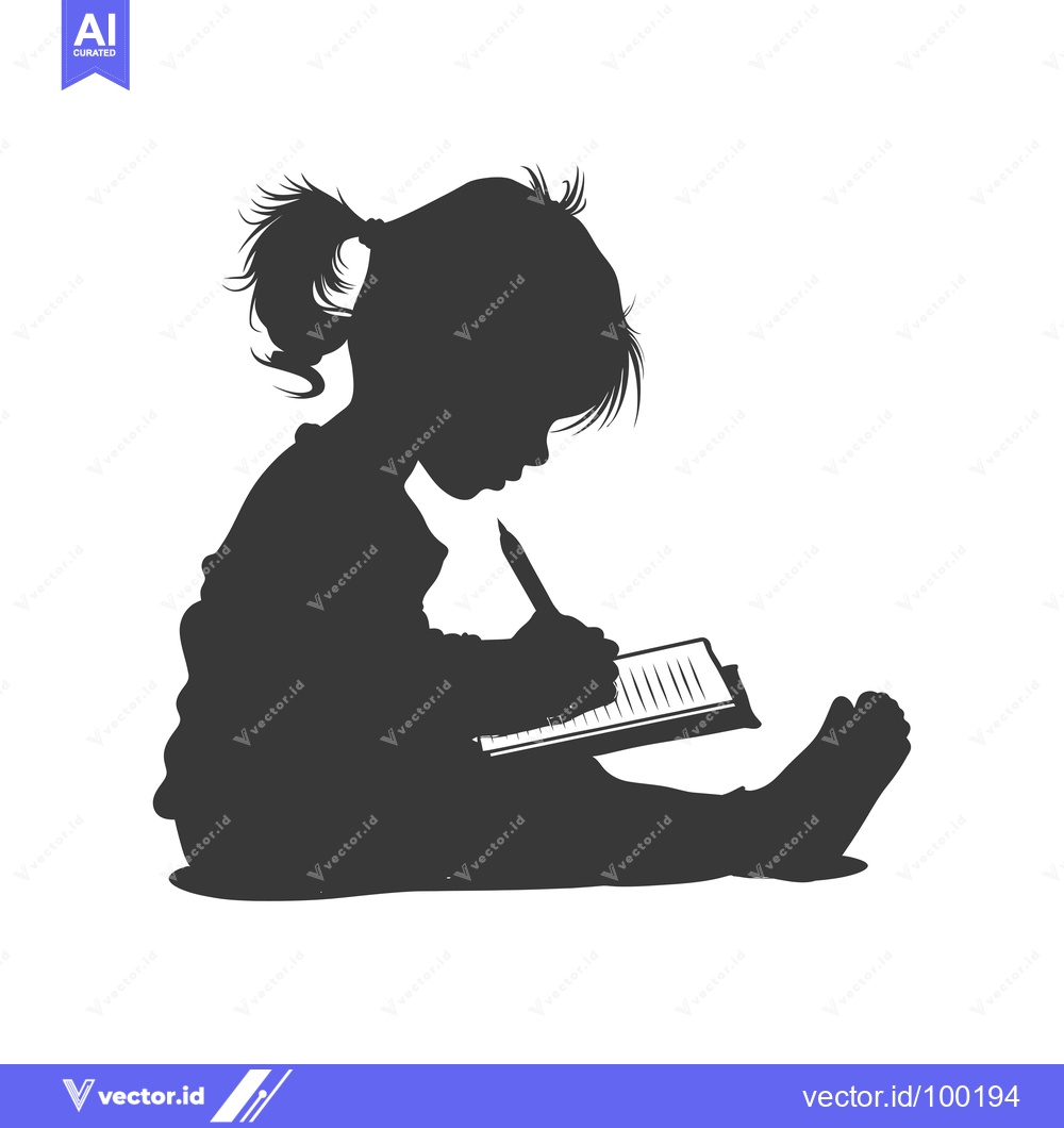 Premium Vector of Silhouette of a Young Girl Sitting and Writing in a Notebook