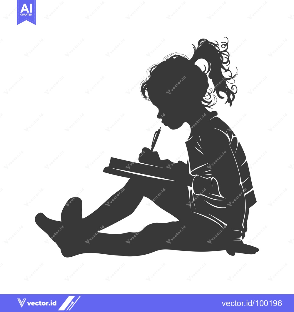 Premium Vector dari Silhouette of a young girl sitting and writing in a notebook