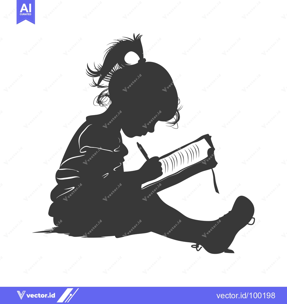 Premium Vector dari Silhouette of a young girl sitting and writing in a notebook