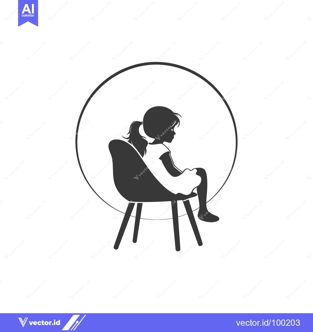 Premium Vector dari Silhouette of a Young Girl Sitting in a Chair with a Circle Around Her
