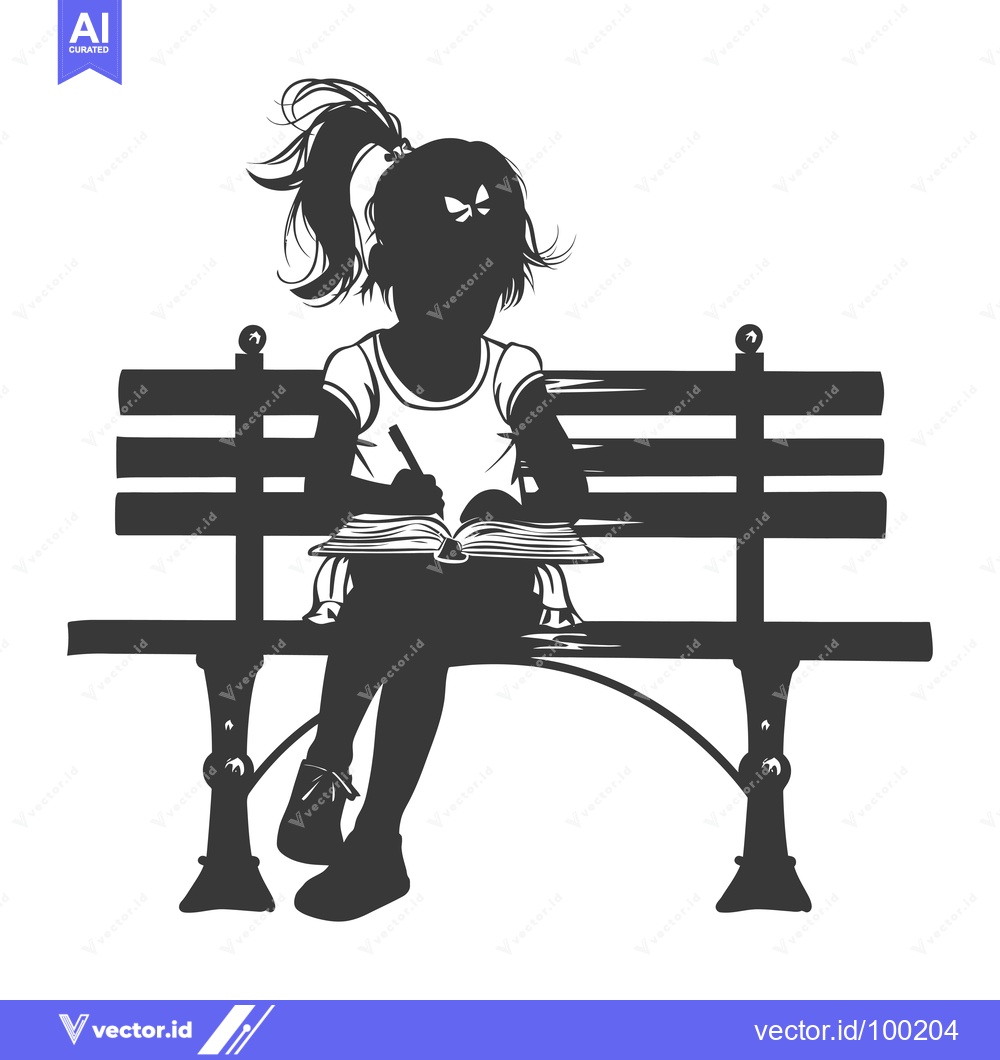 Premium Vector of Silhouette of a Young Girl Sitting on a Bench and Writing in a Book