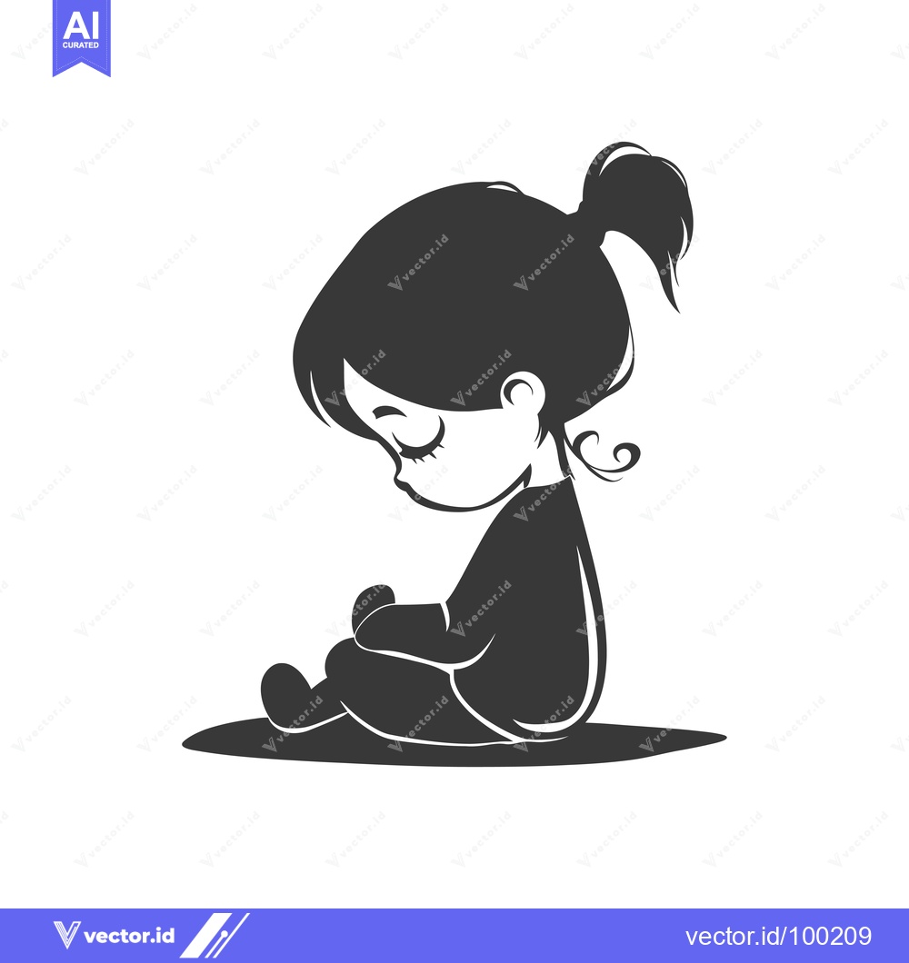 Premium Vector dari Silhouette of a Young Girl Sitting with Her Eyes Closed