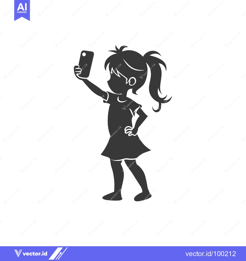 Premium Vector of Silhouette of a young girl taking a selfie with a smartphone