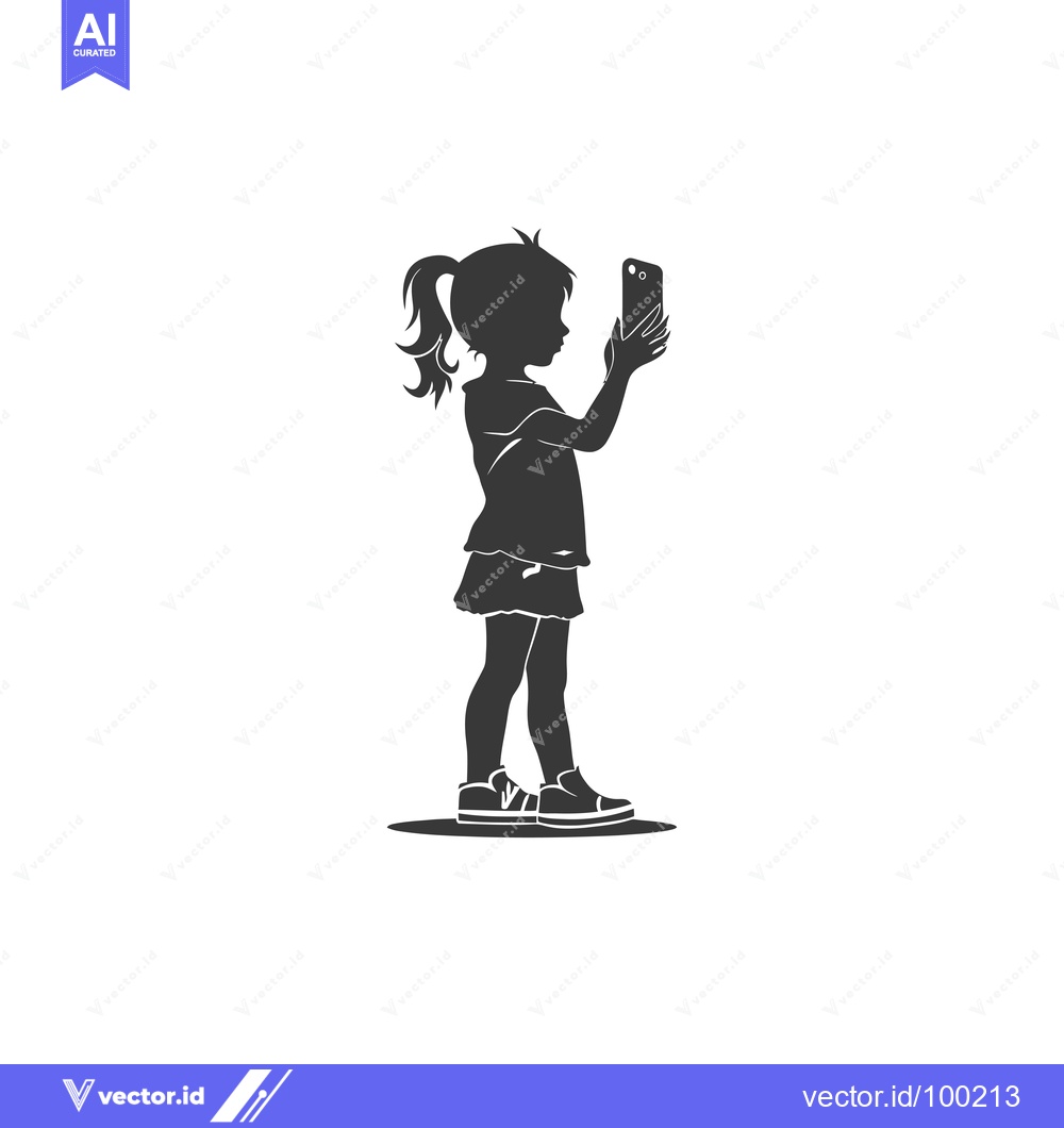 Premium Vector of Silhouette of a young girl using a smartphone