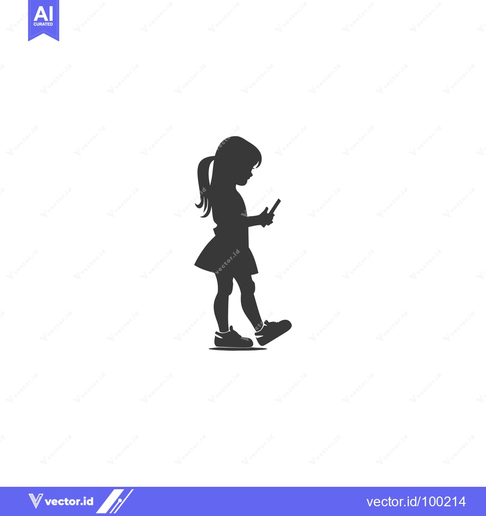 Premium Vector dari Silhouette of a young girl using a smartphone