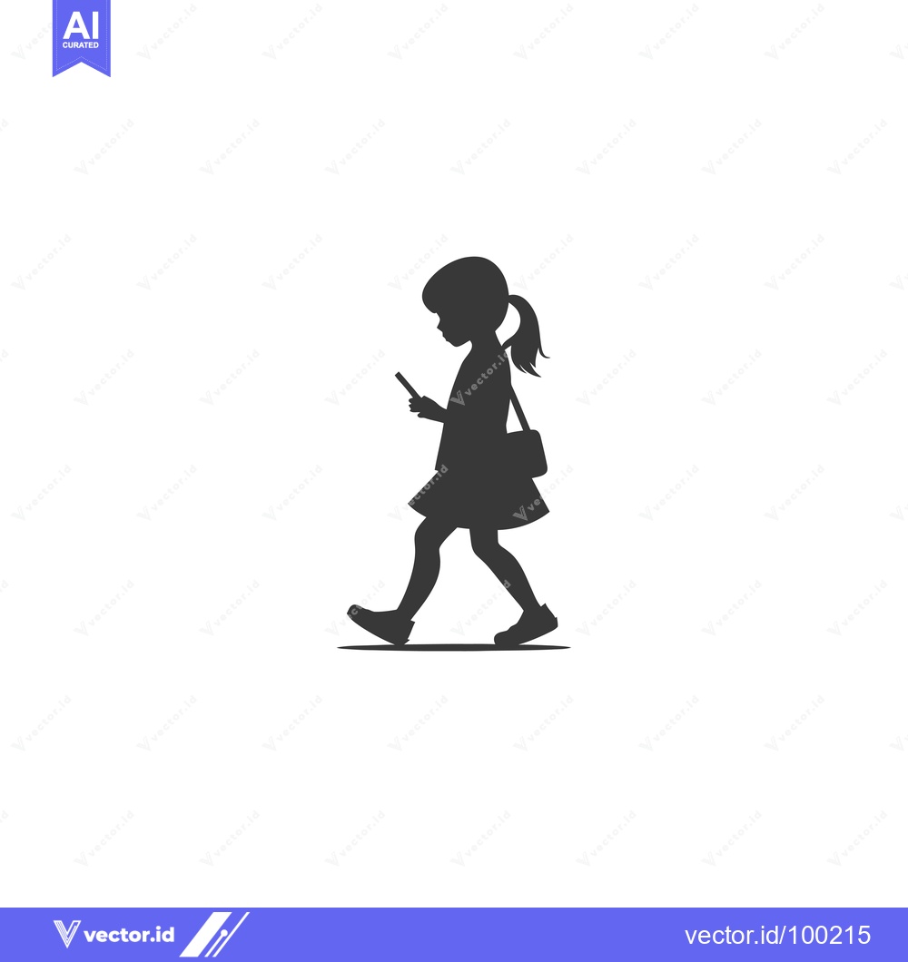 Premium Vector of Silhouette of a young girl walking and looking at her phone