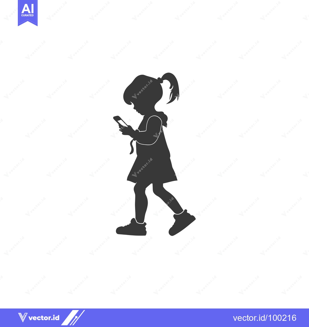 Premium Vector of Silhouette of a young girl walking and using a smartphone