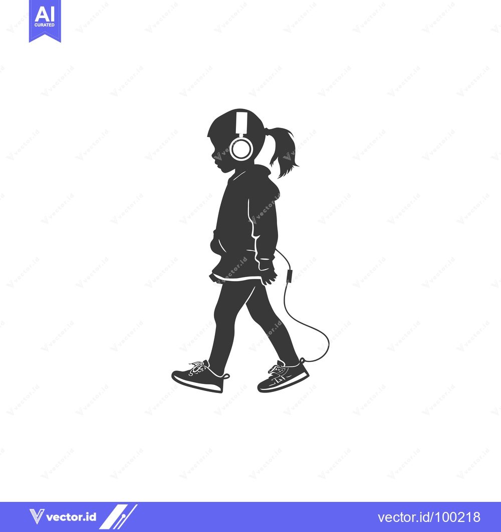 Premium Vector of Silhouette of a young girl walking while listening to music with headp