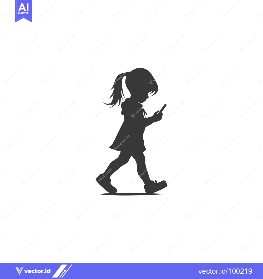 Premium Vector dari Silhouette of a young girl walking while using a phone