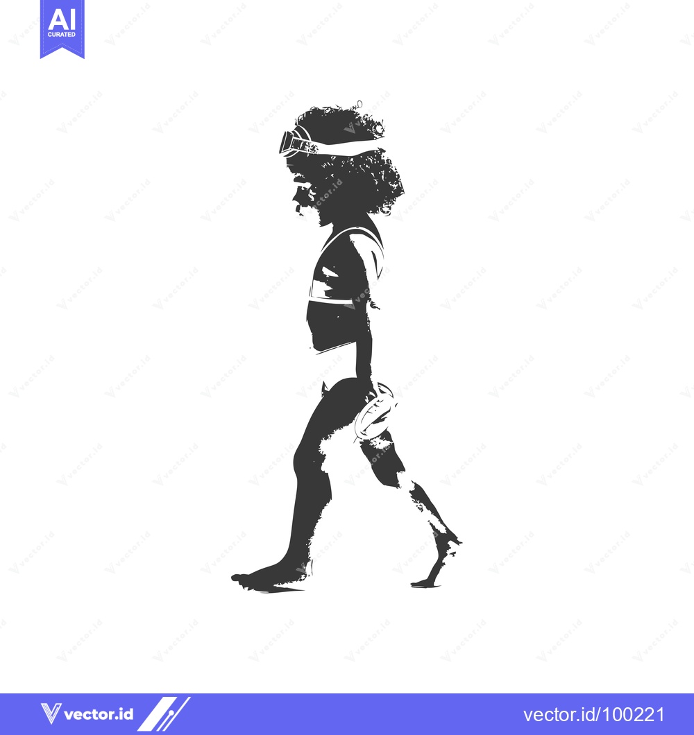 Premium Vector dari Silhouette of a young girl walking with a beach ball