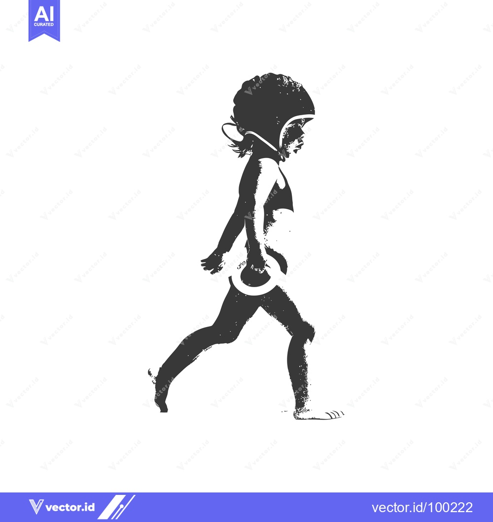 Premium Vector of Silhouette of a Young Girl Walking with a Pool Ring
