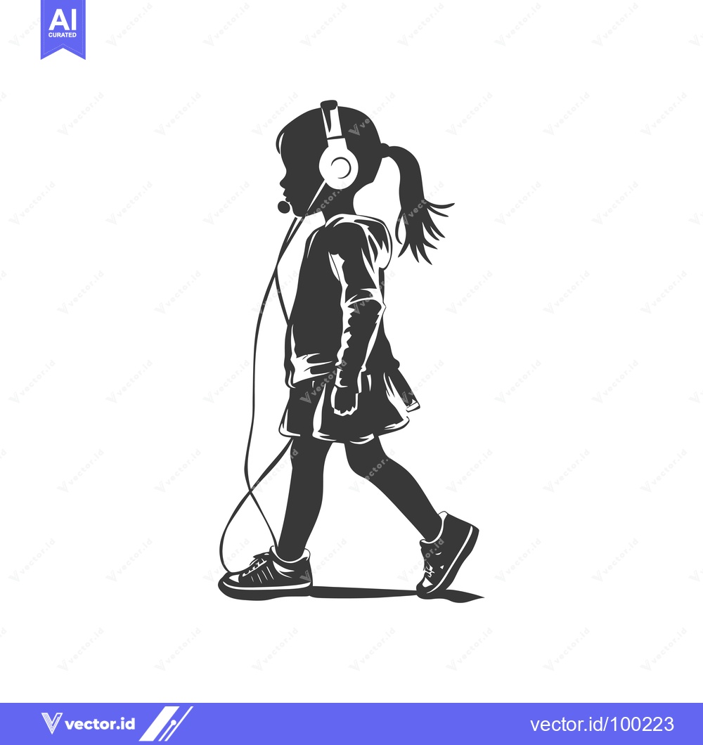Premium Vector of Silhouette of a Young Girl Walking with Headphones