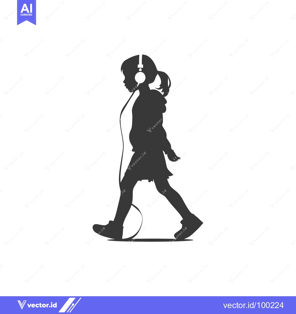 Premium Vector of Silhouette of a Young Girl Walking with Headphones