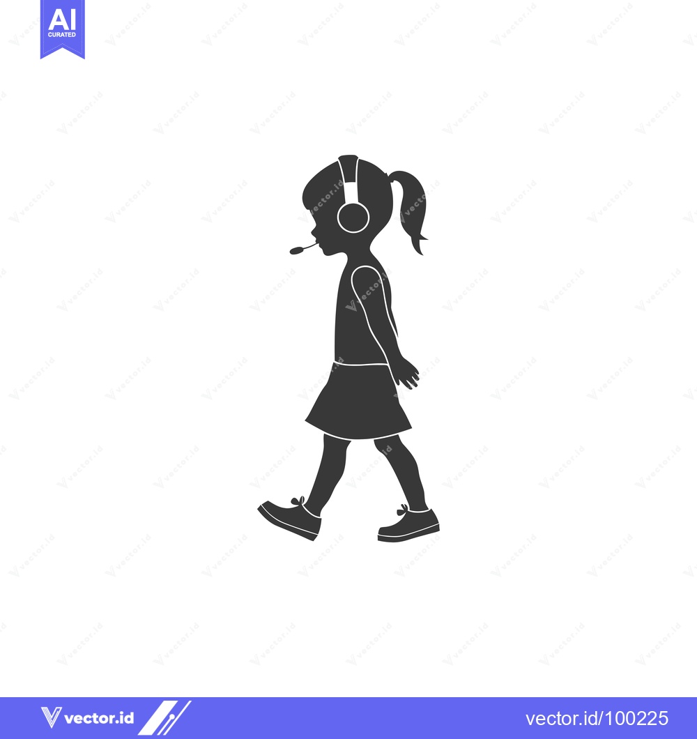 Premium Vector of Silhouette of a Young Girl Wearing Headphones and Walking